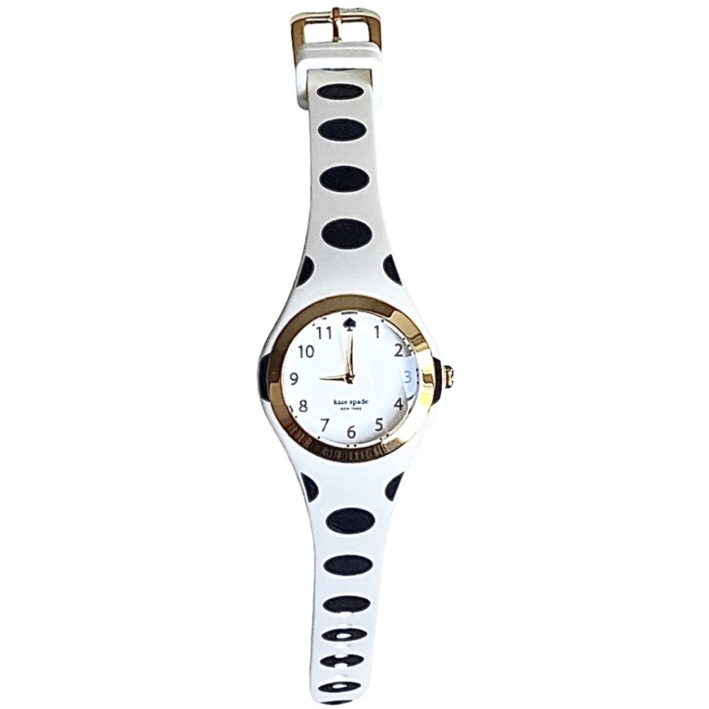 Kate Spade Rumsey Live Colorfully Watch White with Black Polka Dots-gold hdwr